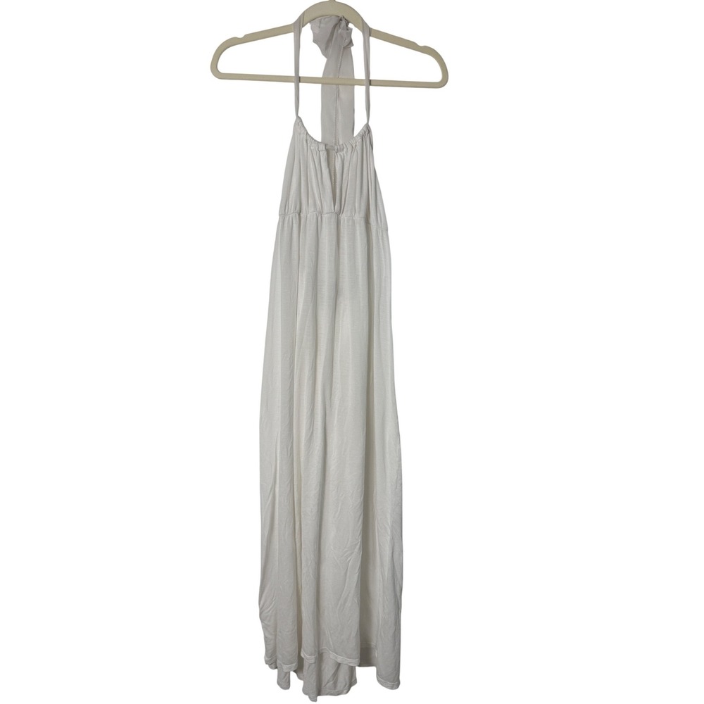 Vera Wang Halter Midi Dress Womens Large White Excellent Modal Open Back Tie
